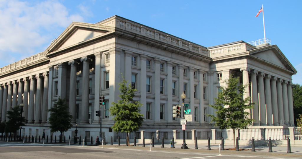 The US Treasury Building in Washington, D.C.